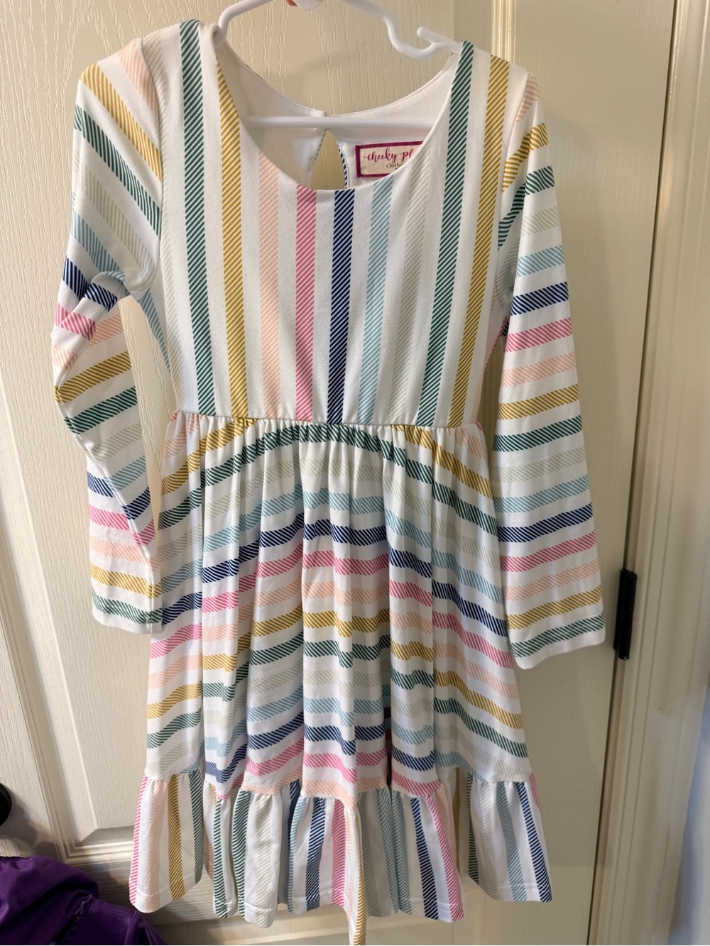 cheeky plum White Dress with Multi-Color Stripes